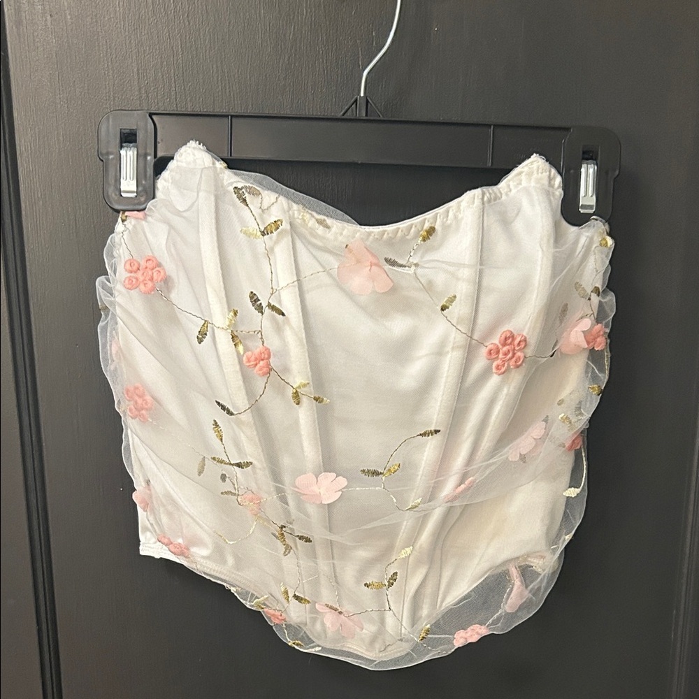 Floral Embroidered White Corset Top